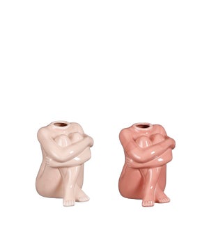 Candleholder woman pink cream 2 assorted - 2.25x2.5x3.25"