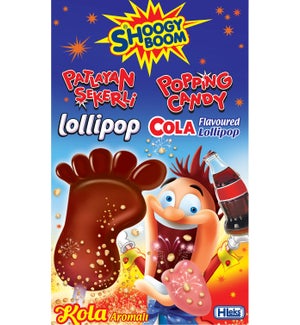 Shoogy Boom Foot Lollipop with Cola Flavor Popping Candy (12g) x 48 x 6