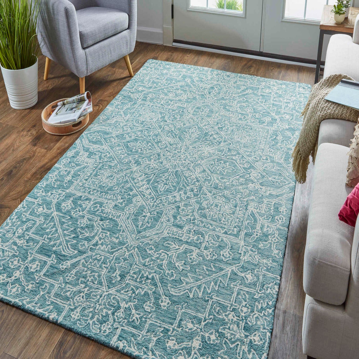 Flash Furniture Willow High-Low Pile Swirled 8' x 10' Turquoise Area Rug - Olefin Accent Rug