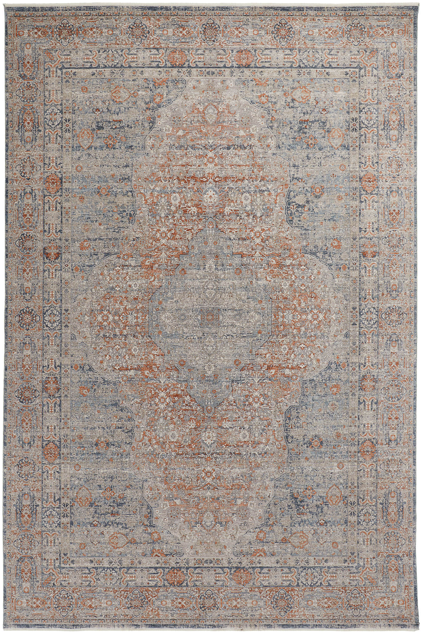 7ft-10in x 9ft-10in Rust/Aegean Blue Marquette Traditional Persian Style Feizy Rugs 