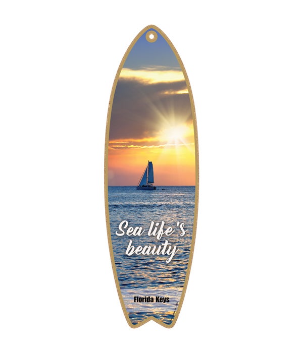 boat at sunset - "Sea life's beauty" Surfboard