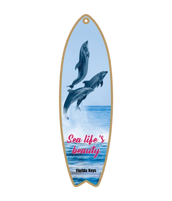dolphins (3) jumping to the right - "Sea life's beauty" Surfboard