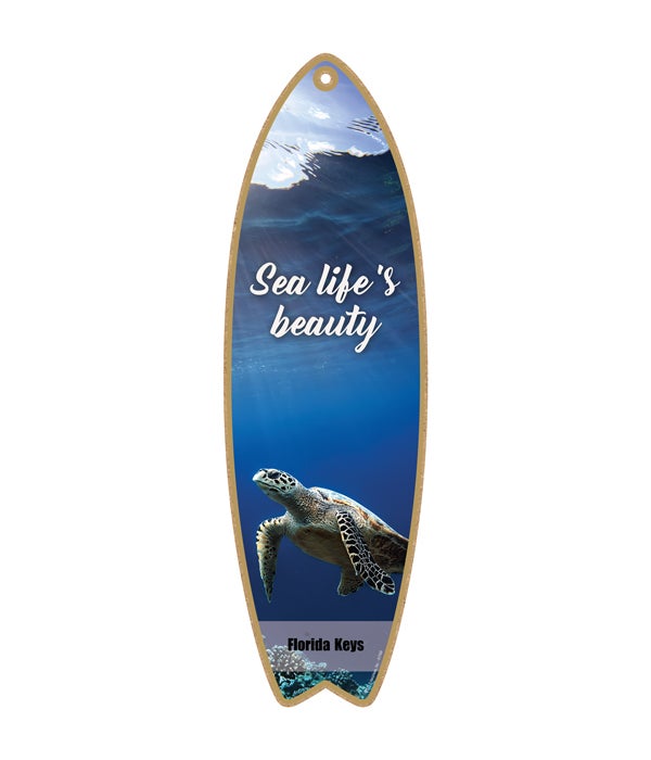 sea turtle swimming to the left, still water - "Sea life's beauty" Surfboard