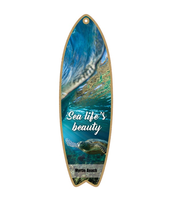 sea turtle swimming to the left with wave - "Sea life's beauty" Surfboard