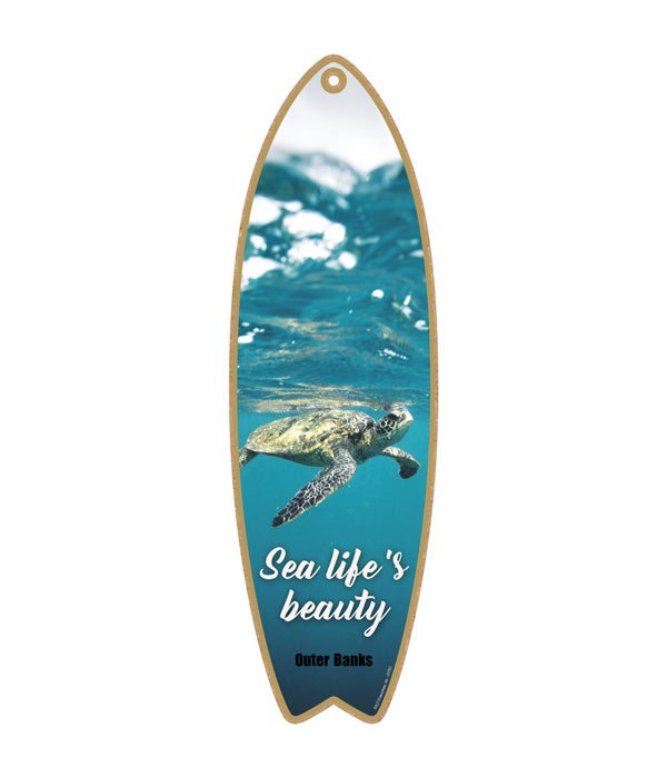 sea turtle swimming to the right at the water's surface - "Sea life's beauty" Surfboard