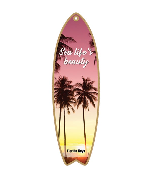 sunset on beach with tall palm trees - "Sea life's beauty" Surfboard