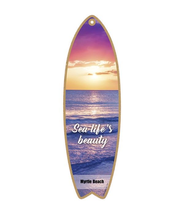 sunset over ocean (purple water with yellow and pink sky) - "Sea life's beauty" Surfboard