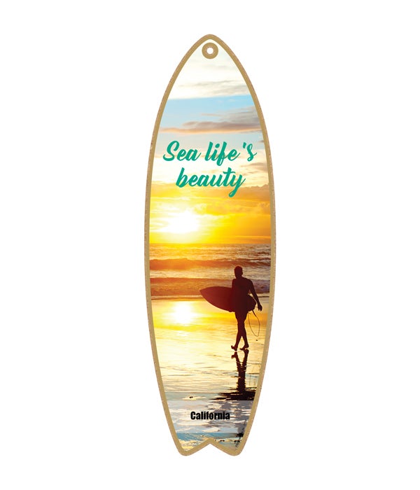 sunset with surfer - "Sea life's beauty" Surfboard