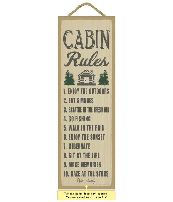 Cabin Rules (cabin & tree image) 5 x 15