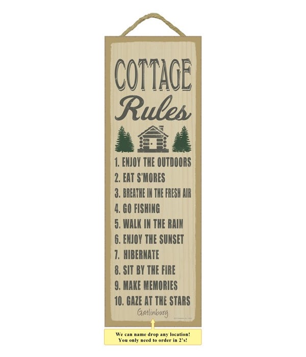Cottage Rules (cottage & tree image) 5 x