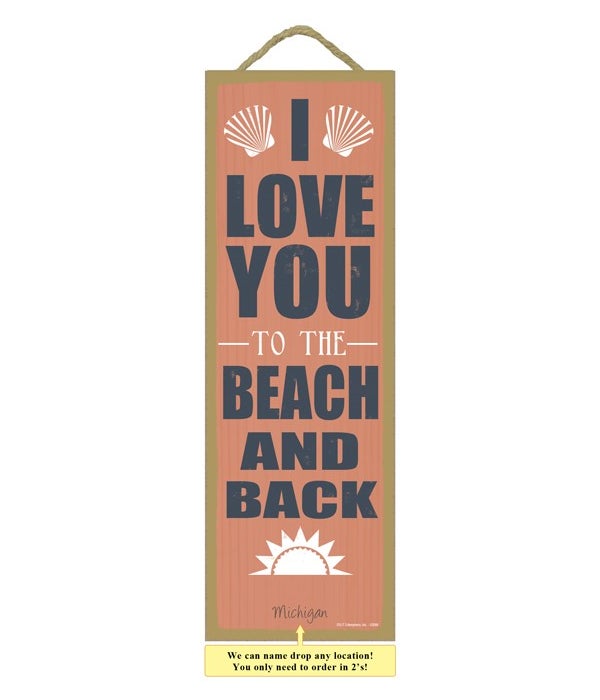 I Love you to the beach and back - Orange Background with Seashells and Sun graphics