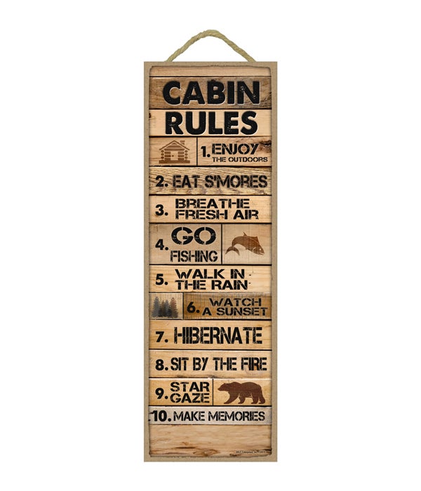 Cabin Rules: 1-10 list (Rustic wood planks)