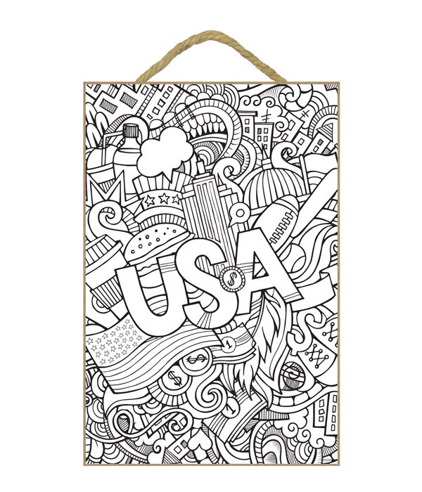 USA/Sports Coloring Wood Plaque 7x10.5"