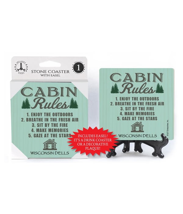 Cabin Rules-1 pack stone coaster