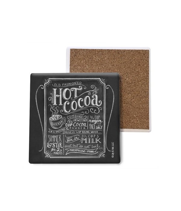 Hot cocoa (black with white chalk letter