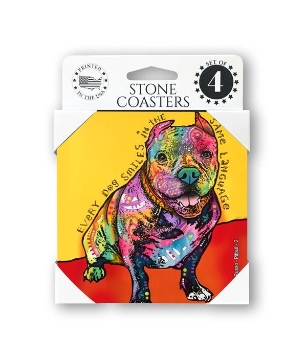 Pitbull-Every dog smiles in the same language-4 pack stone coasters