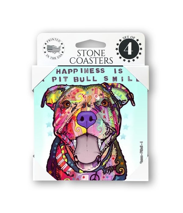 Pitbull-Happiness is a pitbull smile-4 pack stone coasters