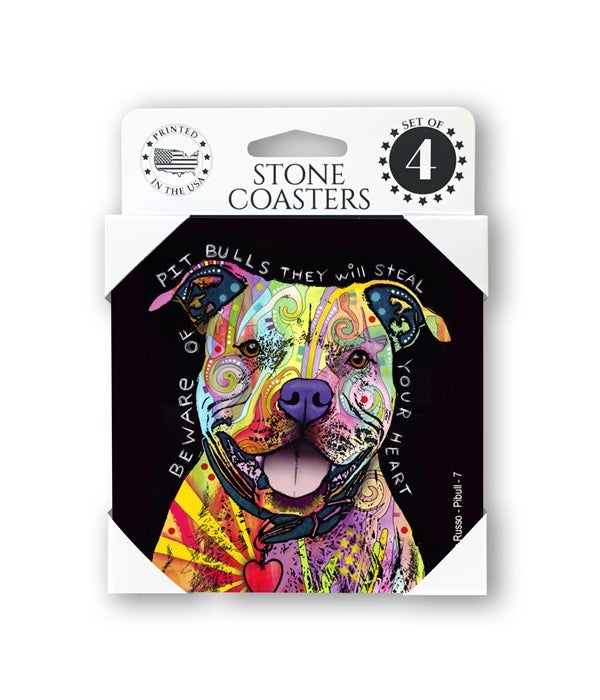 Pitbull- Beware of Pitbulls they will steal your heart-4 pack stone coasters