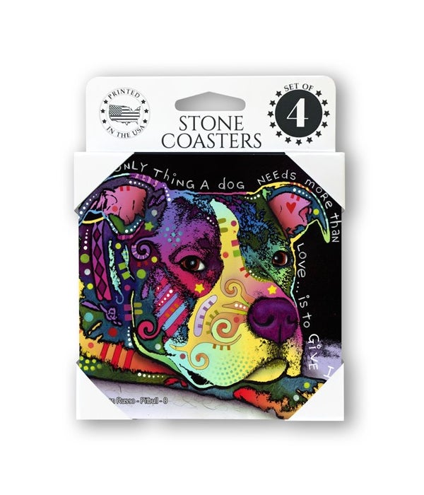 Pitbull-The only thing a dog needs more than love...is to give it-4 pack stone coasters