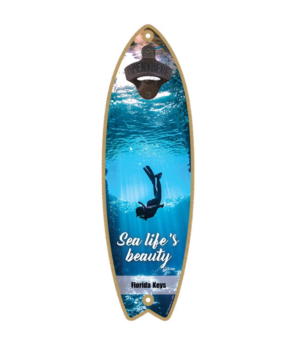 diver - "Sea life's beauty" Surfboard Bottle Opener