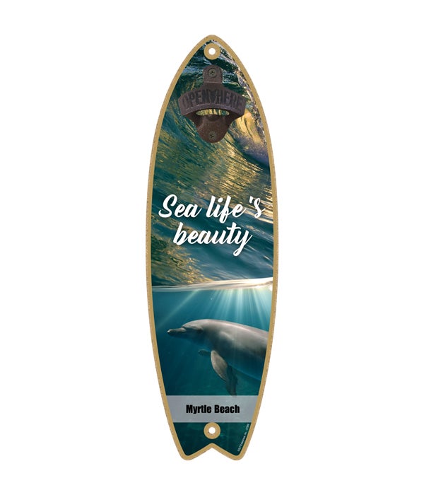 dolphin swimming underwater with wave - "Sea life's beauty" Surfboard Bottle Opener