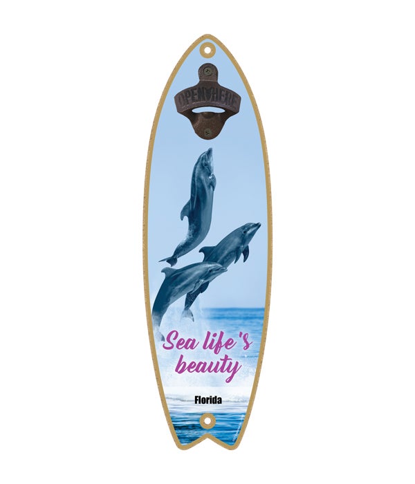 dolphins (3) jumping to the right - "Sea life's beauty" Surfboard Bottle Opener