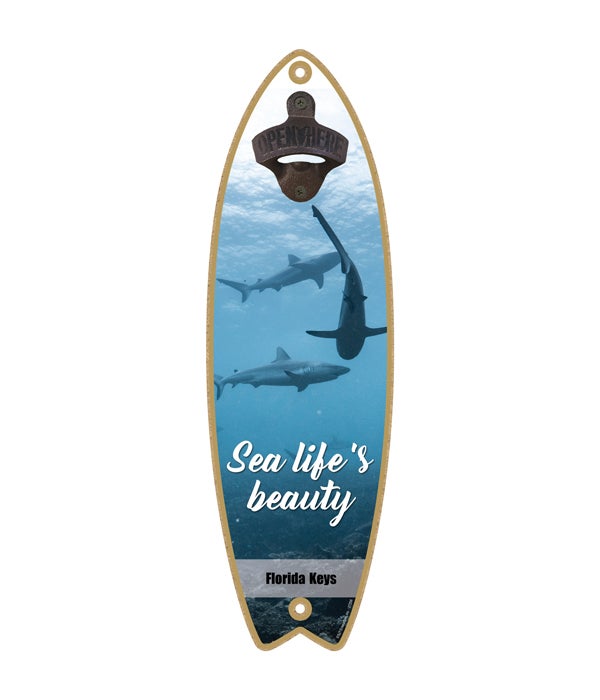 sharks (3) swimming - "Sea life's beauty" Surfboard Bottle Opener