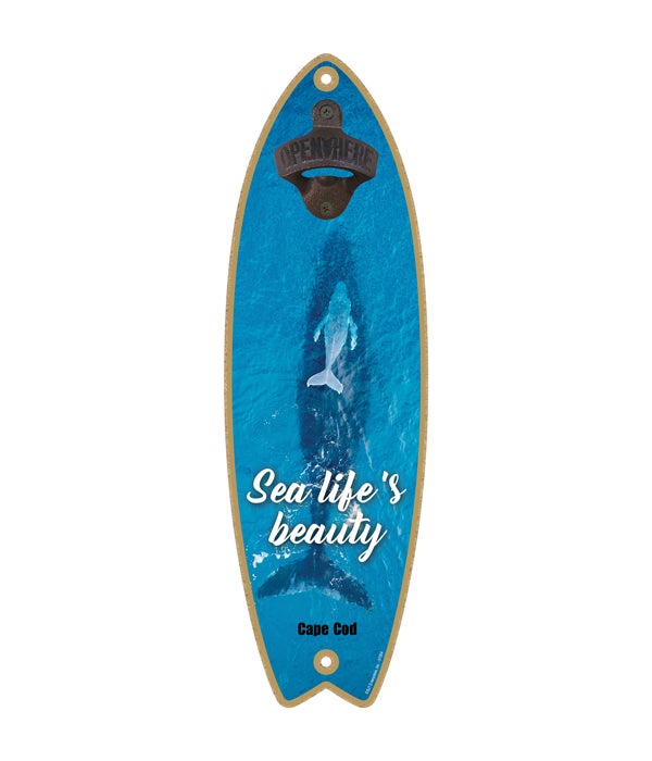 whale swimming with baby whale - "Sea life's beauty" Surfboard Bottle Opener