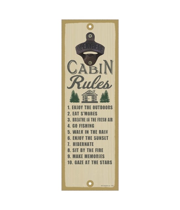 Cabin Rules 5"x15" Bottle Opener