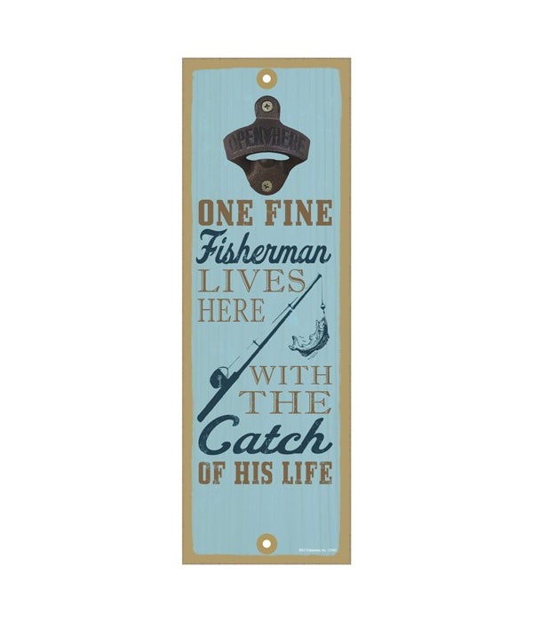 One fine fisherman lives here with the catch of his life (fishing rod & fish image)