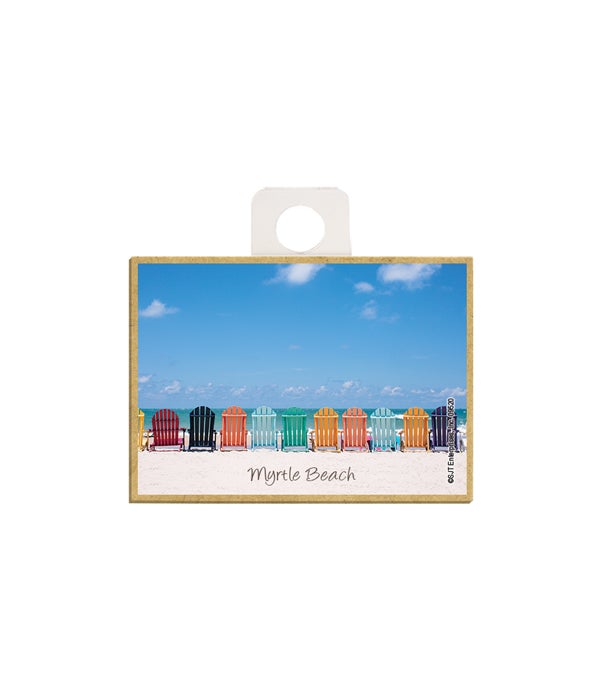 adirondack chairs (12) in a line on the beach  2.5 x 3.5 wooden magnet