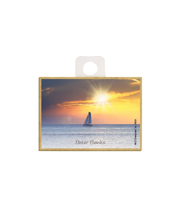 boat at sunset  2.5 x 3.5 wooden magnet