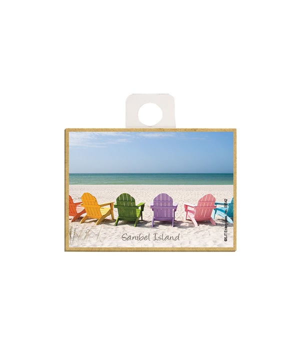 adirondack chairs (6) in an arc on the beach  2.5 x 3.5 wooden magnet