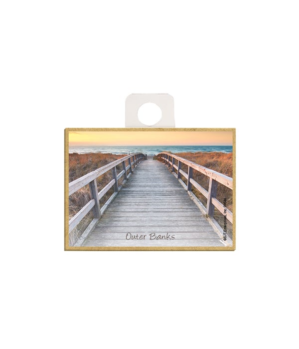 boardwalk with wooden rails on the beach  2.5 x 3.5 wooden magnet