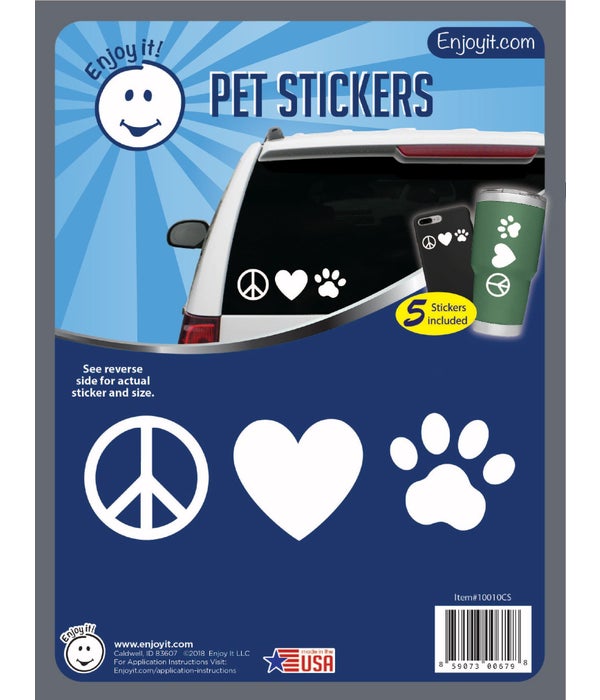 Peace, Heart and Paw Car Stickers