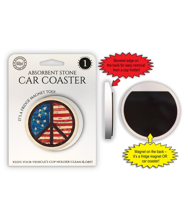 Celebrate (American flag with brown peace sign) 1 Pack Car Coaster