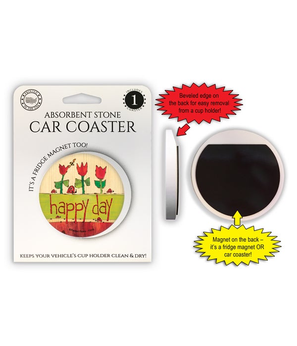 Happy day (ladybugs & red tulips) 1 Pack Car Coaster