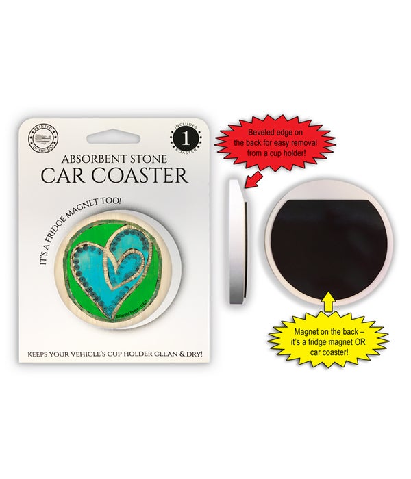 Hearts - Double heart design (blue and green) 1 Pack Car Coaster
