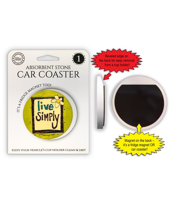 Live Simply (flower with frame, greenish background) 1 Pack Car Coaster