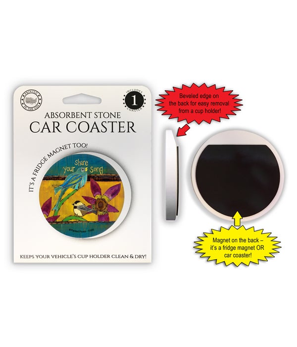 Share your song (blue bird and chickadee) 1 Pack Car Coaster