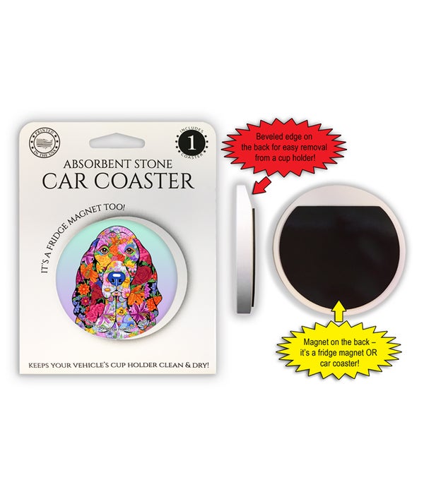Basset Hound (flower design) 1 Pack Car Coaster