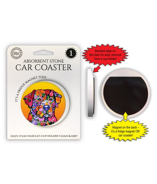 Labrador (flower design) black 1 Pack Car Coaster