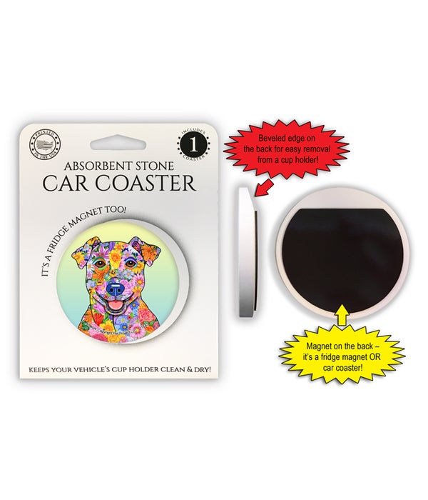 Jack Russell (flower design) 1 Pack Car Coaster
