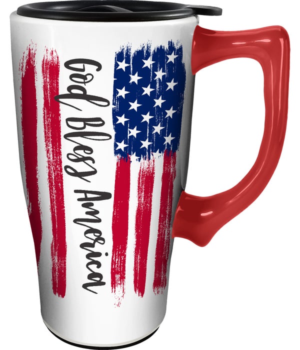 GOD BLESS AMERICA Ceramic Travel Mug with Handle