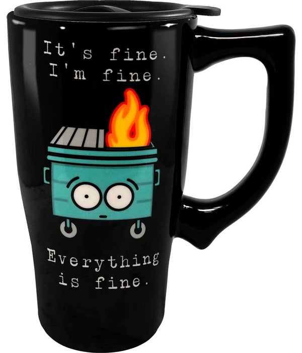 DUMPSTER FIRE Ceramic Travel Mug with Handle