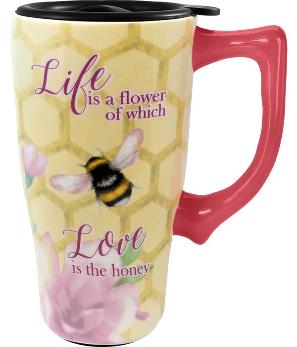 LIFE IS A FLOWER Ceramic Travel Mug with Handle
