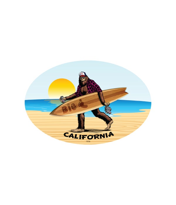 Bigfoot with Surfboard-4x6 Oval Magnet