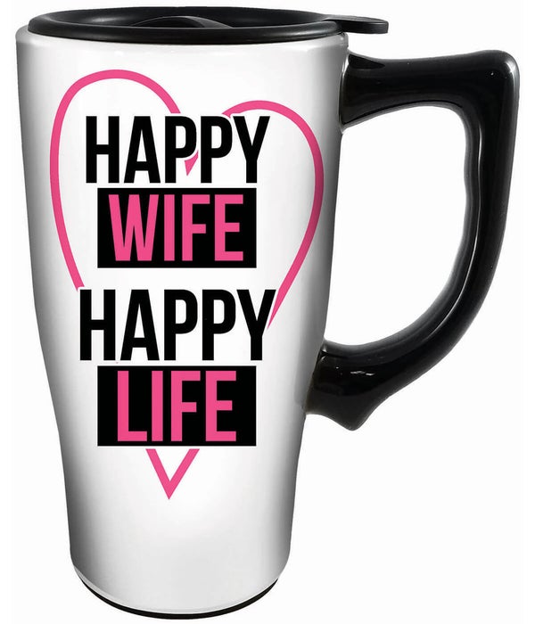 HAPPY WIFE, HAPPY  Ceramic Travel Mug with Handle