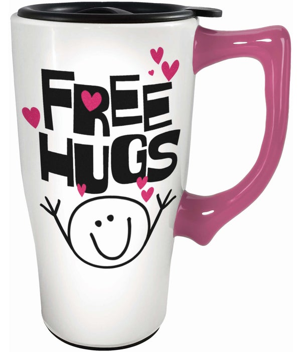 FREE HUGS Ceramic Travel Mug with Handle