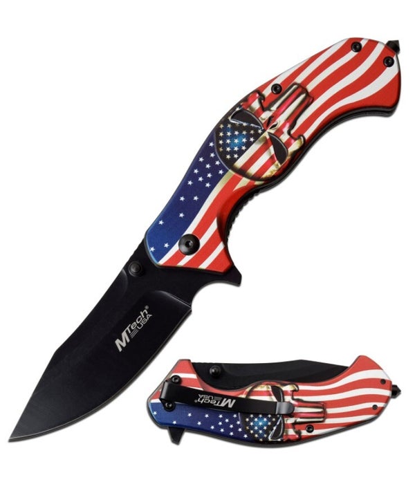 MTech USA S/A Knife with USA Flag and Skull